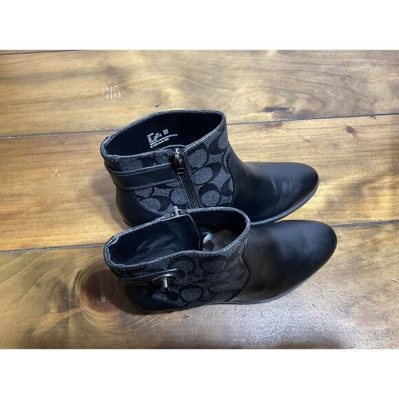 Coach Signature DENI LTR-SIG Bootie Black Size 6 B Coated Canvas Leather - Picture 10 of 12